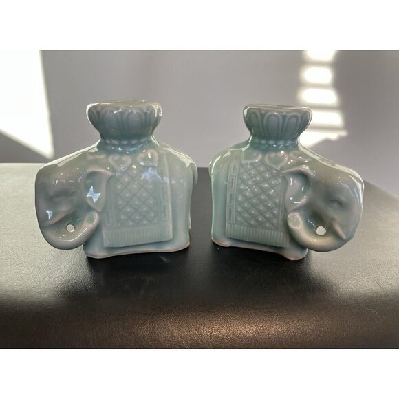 Celadon Ceramic Asian Elephant Candle Holders Vintage, Pair - Picture 2 of 8